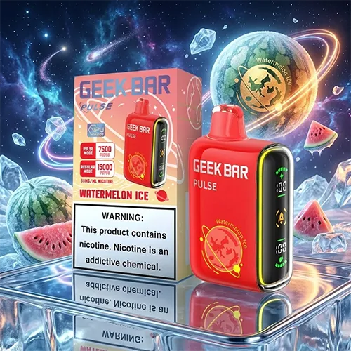 Geek Bar Pulse 15K Puffs Watermelon Ice disposable vape with pulse mode and 5% nicotine.