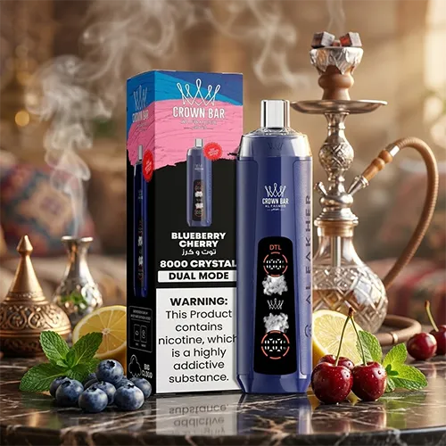 Al Fakher Crown Bar Crystal 8000 Puffs Blueberry Cherry mit Shisha-Dampf
