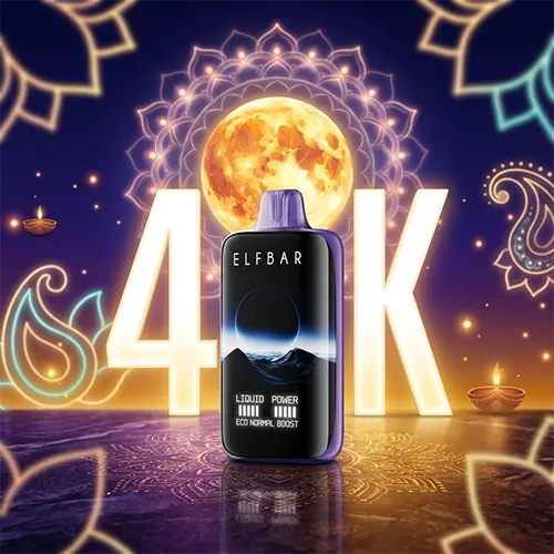 Elf Bar MoonNight 40K Puffs disposable vape with Indian Diya lamps and mandala patterns