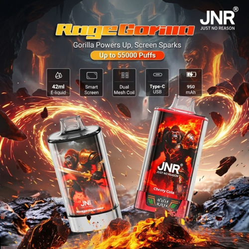 Bottom view of JNR Rage Grilla 55K Puffs showing the Type-C fast charging port and adjustable airflow valve.