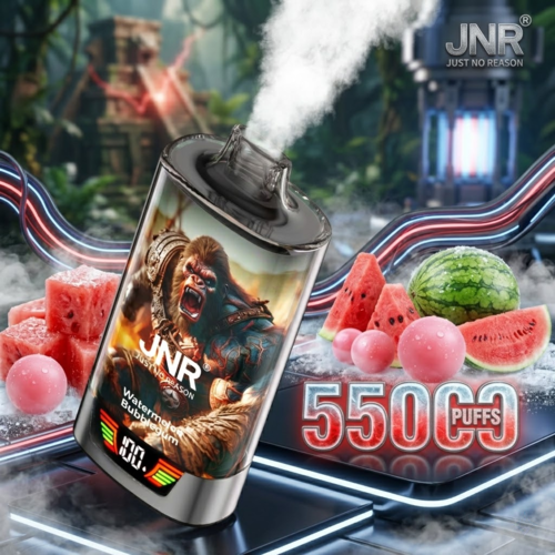 Internal tech showcase of JNR Rage Grilla 55K Puffs dual mesh coil system for enhanced flavor and huge clouds.