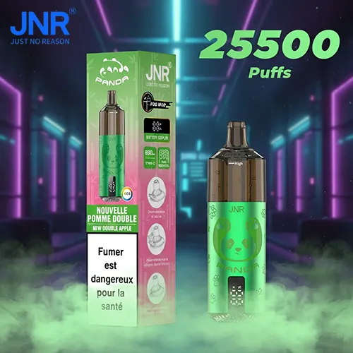 JNR Panda 25500 Puffs Pod Kit retail packaging for Nouvelle Pomme Double (Double Apple) flavor