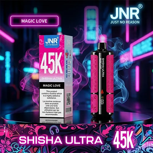 JNR Shisha Ultra 45K Puffs disposable vape in Magic Love flavor with pink leather finish