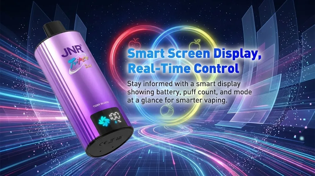 Close-up of the flavor switching mechanism on the JNR TRIPLE 110k Puffs 3 in 1 vape.