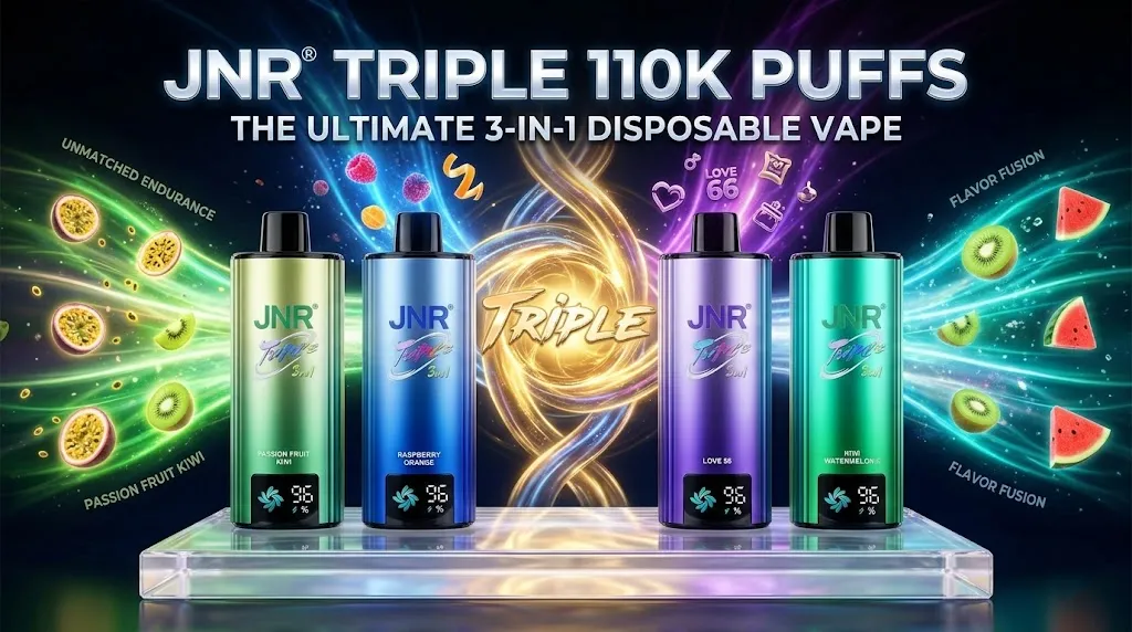JNR TRIPLE 110k Puffs 3 in 1 disposable vape featuring high capacity and rechargeable battery for French market