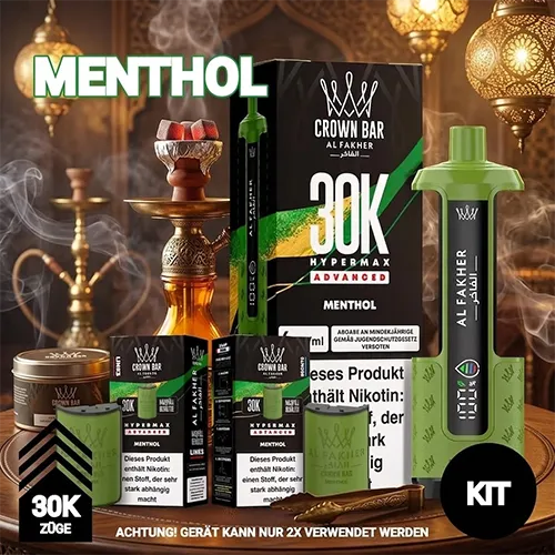 Al Fakher 30k Hypermax Advanced Menthol kit with German TPD health warnings