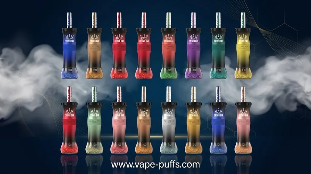 Full color lineup of Al Fakher Crown Bar E Hose X 60K Puffs disposable e-shisha devices