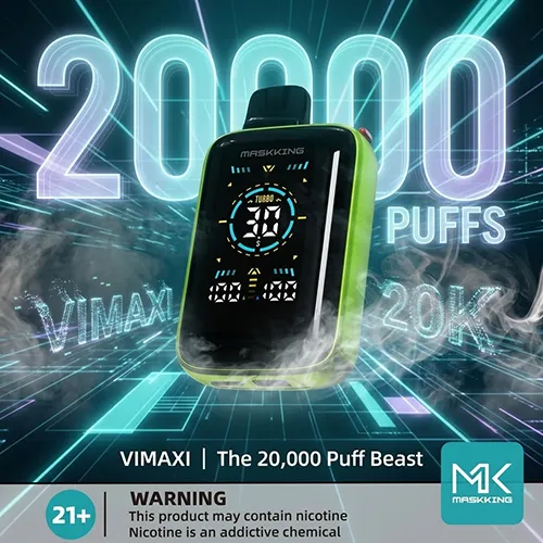 Green Maskking VIMAXI 20,000 Puff Beast disposable vape with high-tech background