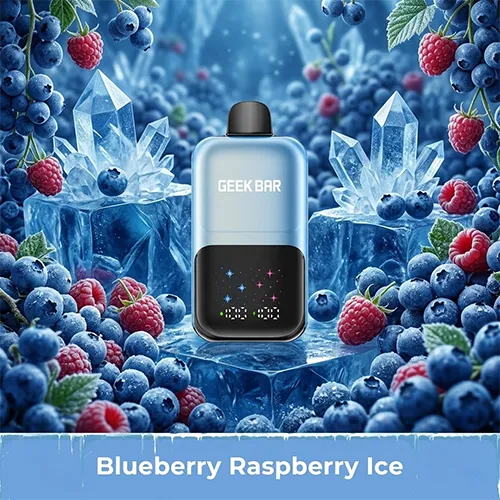 Blueberry Raspberry Ice flavor Geek Bar 2GO 50k Puffs vape featuring a smart LED screen and berry accents