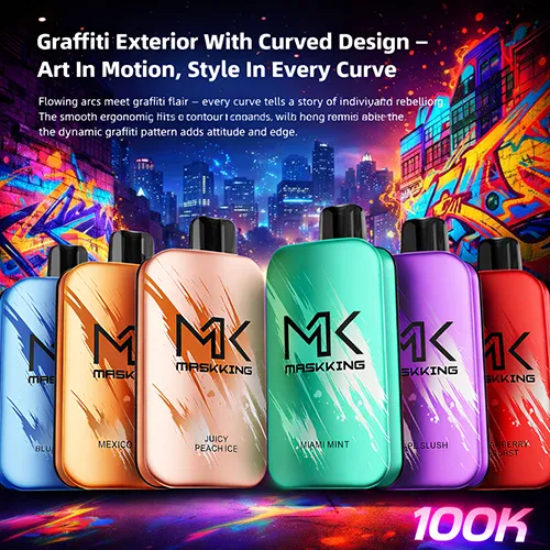 Maskking Extre 100K Puffs disposable vapes featuring graffiti exterior design in various fruit flavors