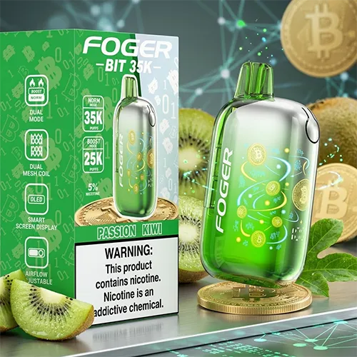 Foger Bit 35K Puffs Passion Kiwi flavor disposable vape with dual mesh coil and OLED screen
