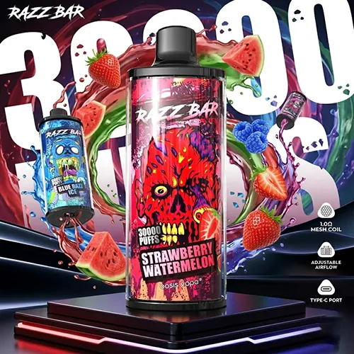 Strawberry Watermelon flavor of the Razz Bar 30K puffs disposable vape.