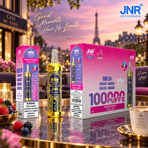 JNR Crown Shisha 100K Puffs Mixed Berries vape and packaging box